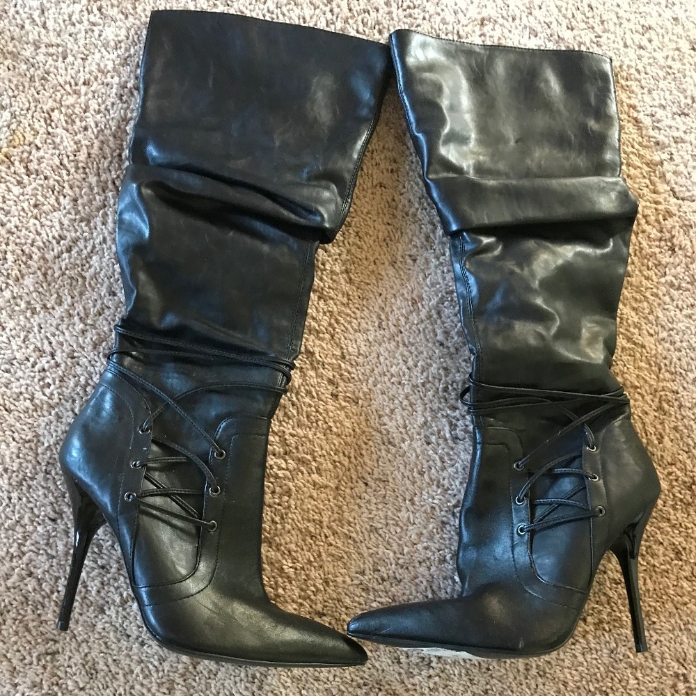 ALDO Black Leather Knee High Boots